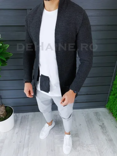 Cardigan barbati gri inchis slim fit ZR T3598 50-5